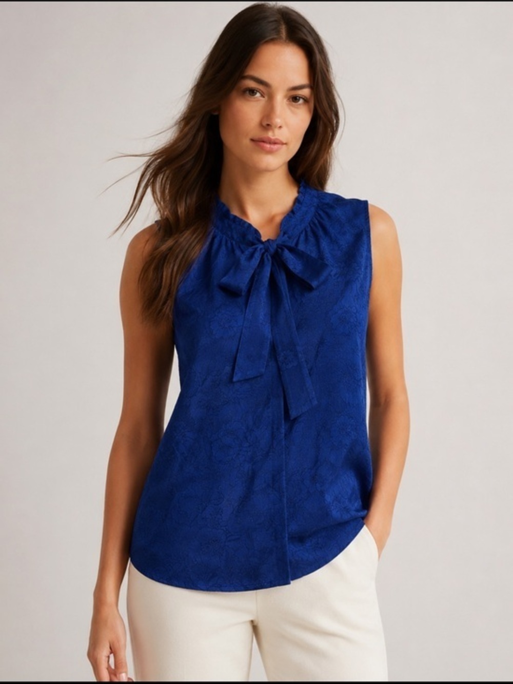 Ted Baker London Blue Floral Jacquard Tie Neck Blouse Size 0 XS